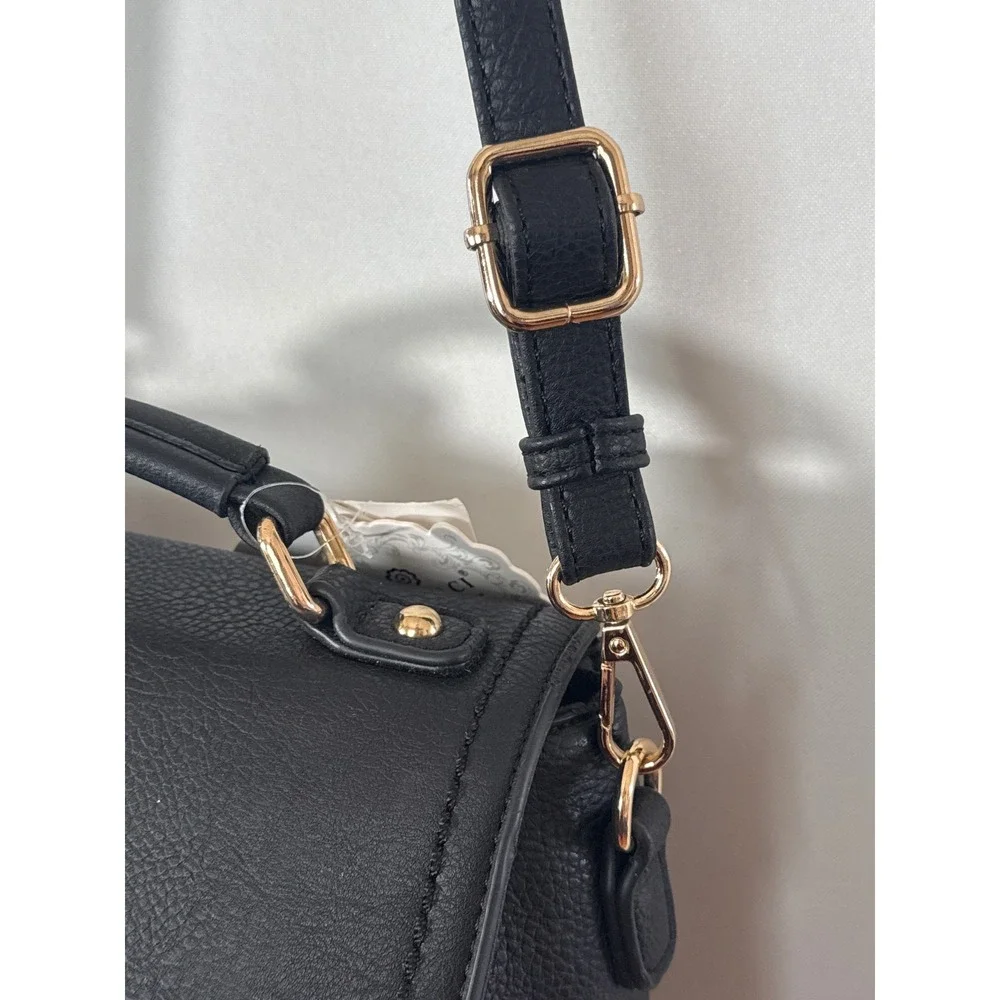 Gussaci Black Vegan Leather Satchel Crossbody Bag Gold Hardware NEW Preppy